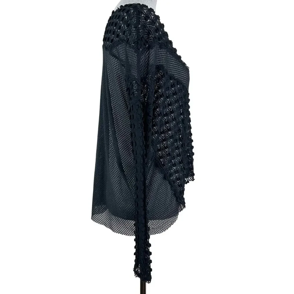 Free People Mesh Black long Sleeve‎ Top Goth Indie